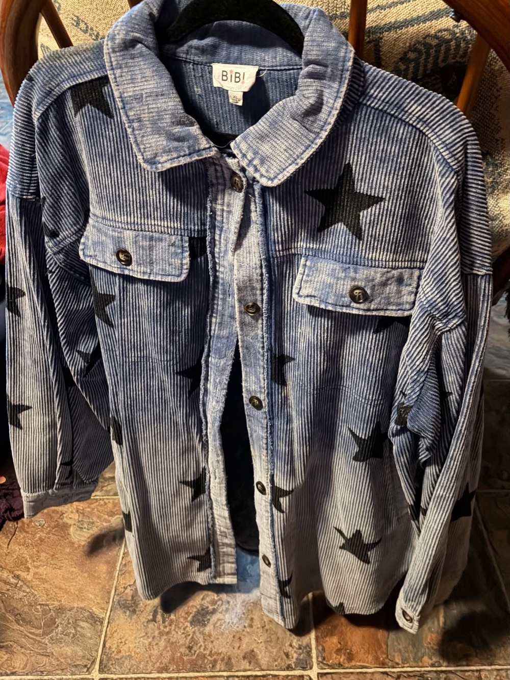 BiBi Blue Corduroy Star Mineral Washed Button-Front Jacket Shacket xl NWOT